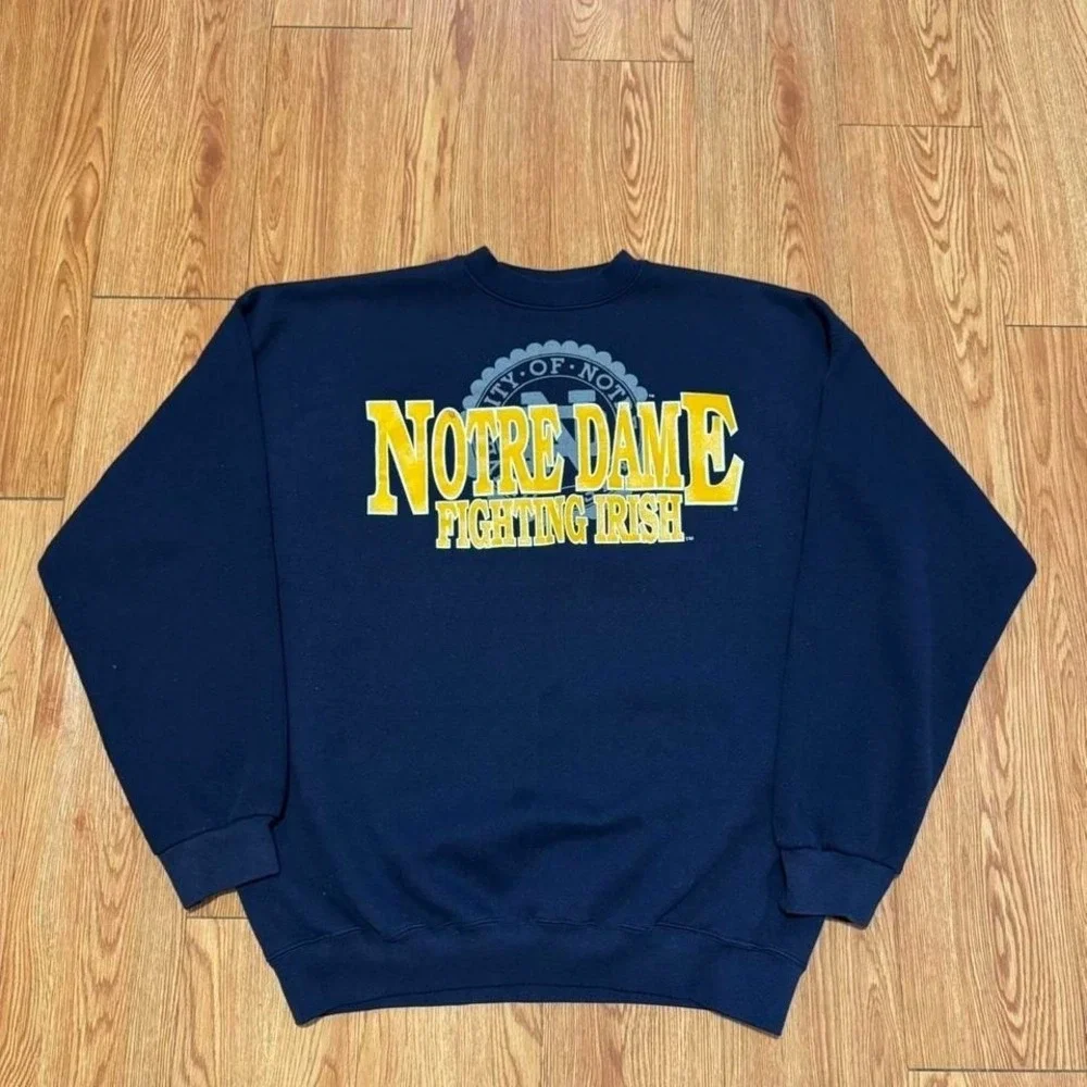 Notre Dame Men's Sweatshirt Vintage 90s Collegiate Navy Size XL - Picture 2 of 7